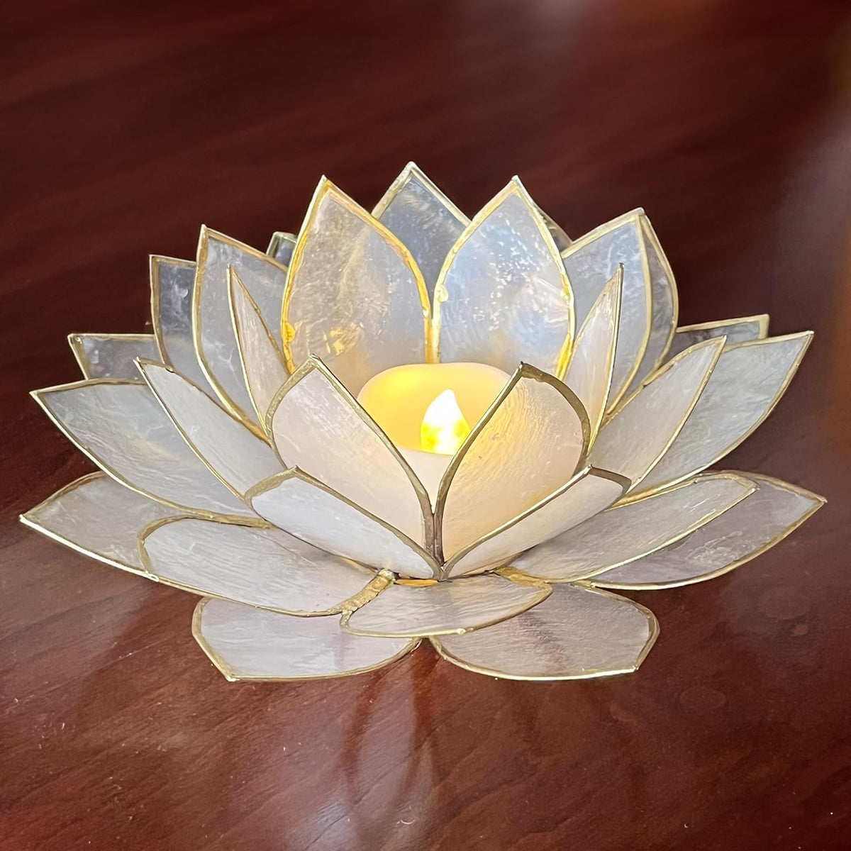 Moonshadow Handmade Capiz Shell Lotus Tea Light Holder (Natural)