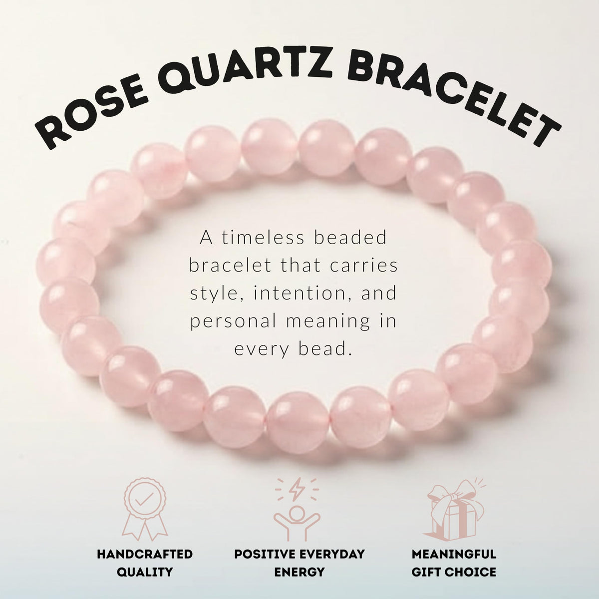 Madagascar Rose Quartz 8mm Beaded Bracelet (Madagascar Rose Quartz / Medium)