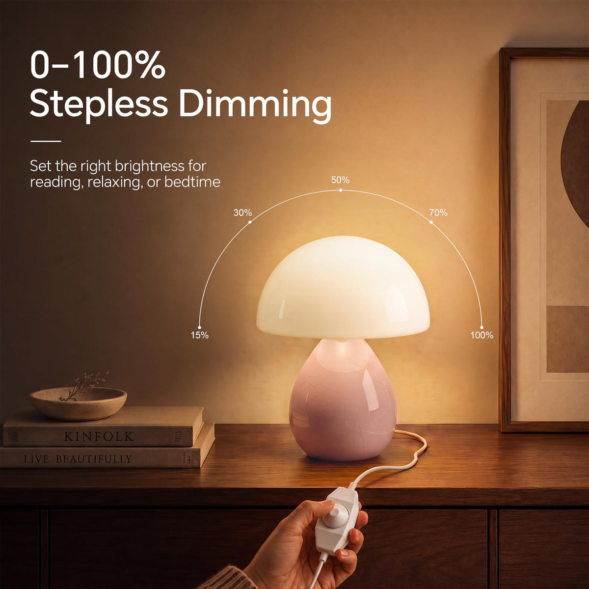 Mushroom Lamp Table Lamp for Bedroom (Pink-Ice Crackle)