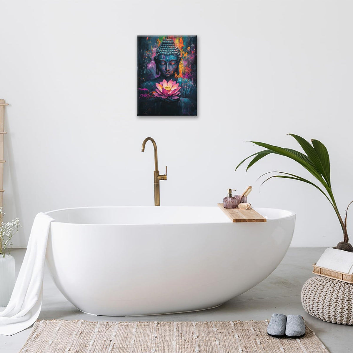 Zen Wall Art Buddha Pictures Wall Decor (Buddha Lotus / 12L" x 16W")