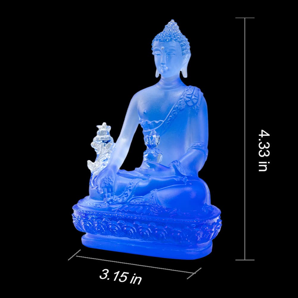 Small Crystal Medicine Buddha Statue for Indoor Home Decor (Blue)