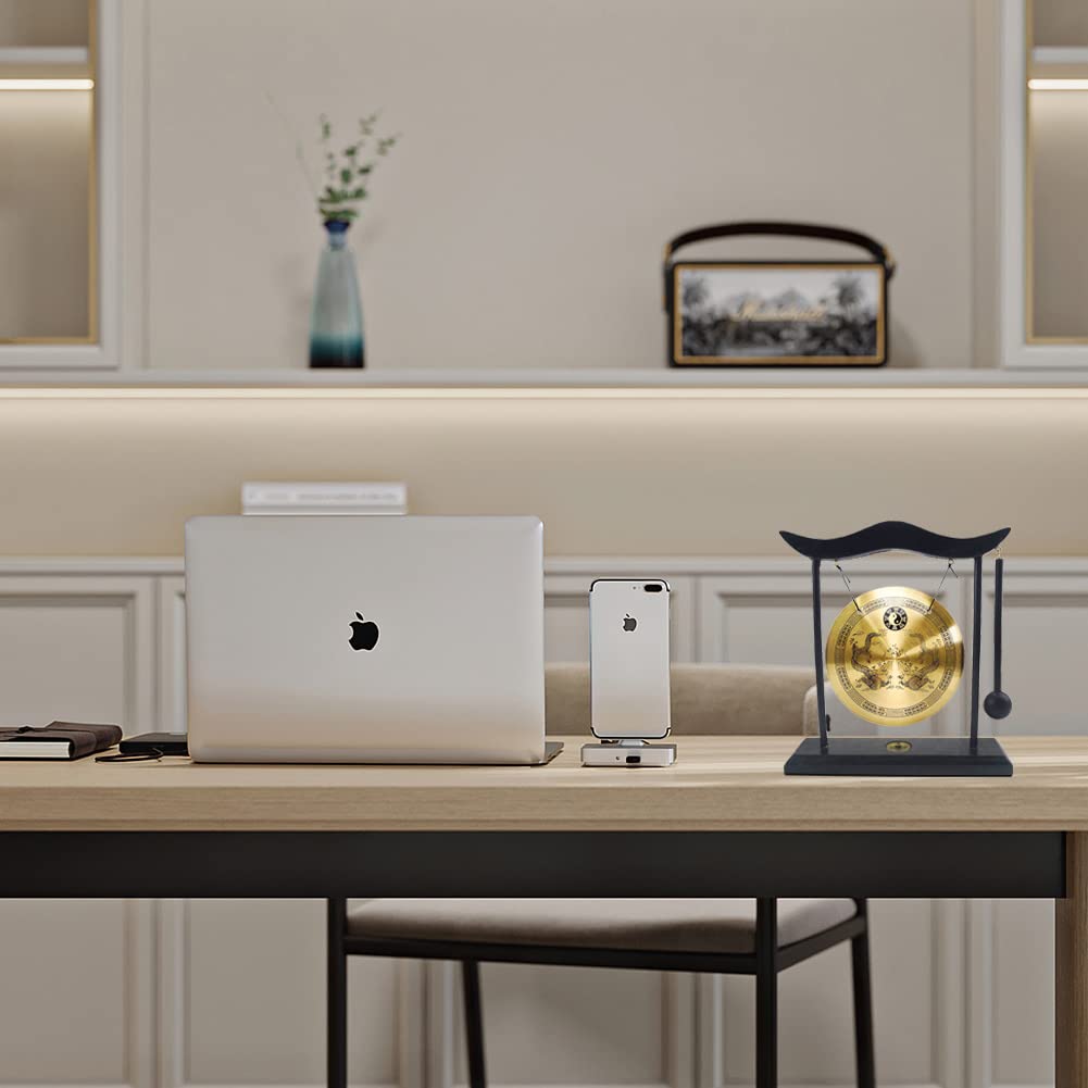 Brass Gong Desktop Zen Art Feng Shui Decor (Double Dragon)