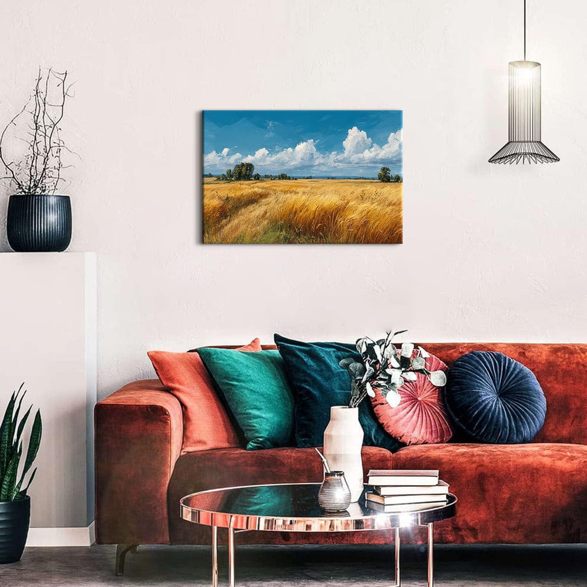 Kitchen Wall Art Farmhouse Wall Decor Rustic Autumn Farm Land Painting Country Landscape Canvas Prints Rustic Botanical Pictures Vintage Countryside Artwork for Living Room Home Decoration 16x24" (24"L x 16"W / Farm)