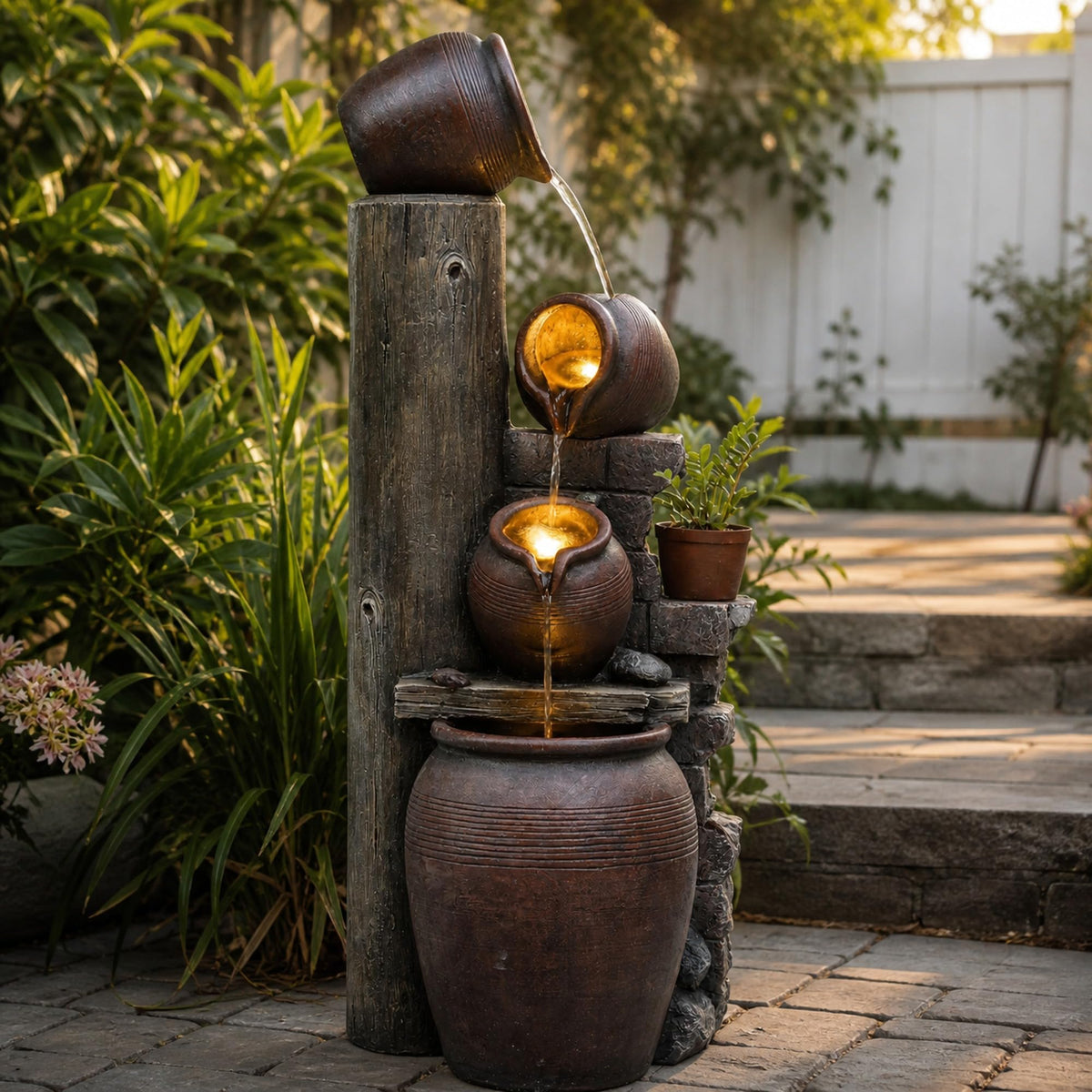 AUTODAYA 40" H Oversized Outdoor Water Fountain LED Lights 4 (40"h Rustic Terracotta)