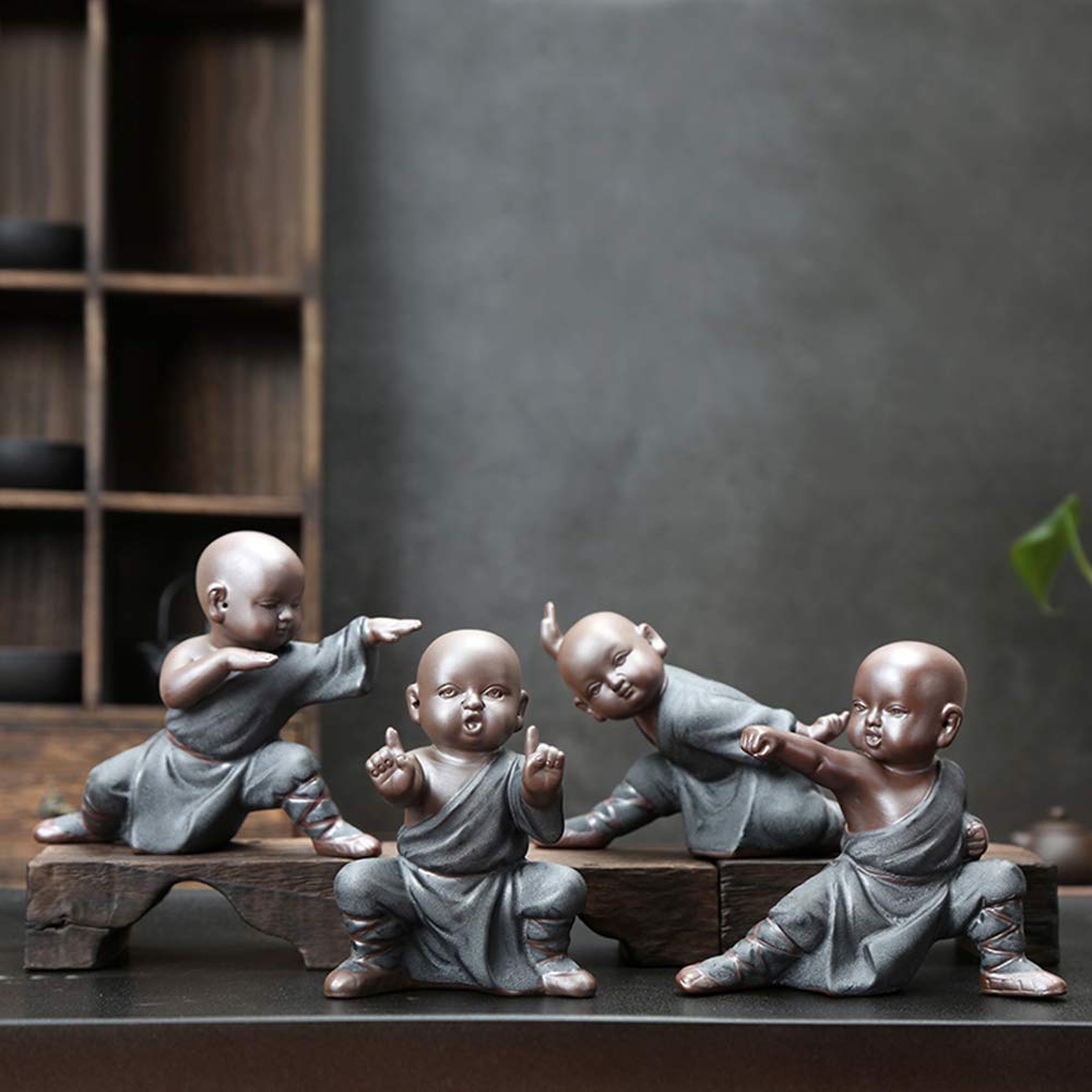 Miniature Buddha Figurine Ceramic Little Cute Buddha Statue Monk Figurine Creative Baby Crafts Dolls Ornaments Gift Chinese Delicate Ceramic Arts and Crafts kung fu Little Monks (Type 8)