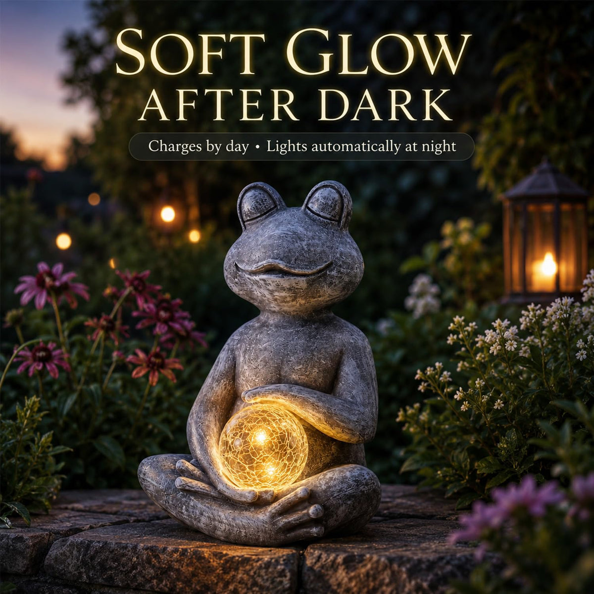 Solar Meditating Yoga Frog Statue 6.8L x 9.65H (Gray)