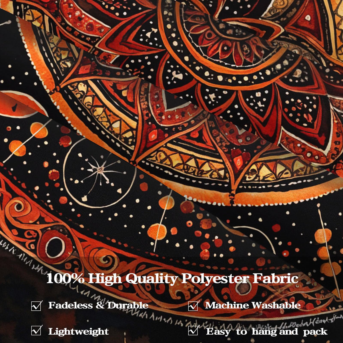 Mandala Moon and Stars Tapestry Boho Tapestry for Bedroom Black and Orange Tapestries Wall Hanging Living Room Wall Art and Home Decor 44x60 (60"L x 44"W / Red)