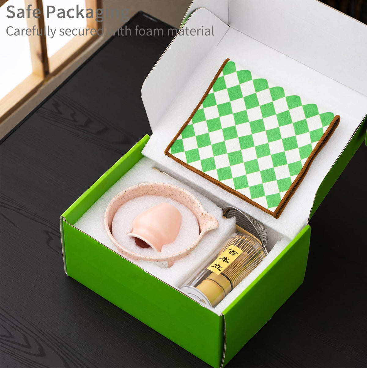 Premium 7 Piece Matcha Tea Set (Pink grid)