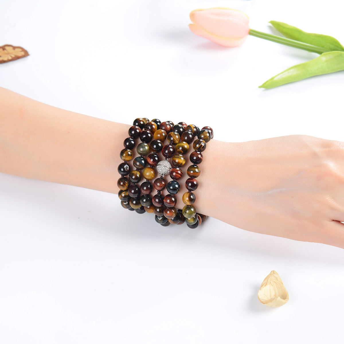 mala beads necklace for women man (mix tiger eyes stone no tassel)