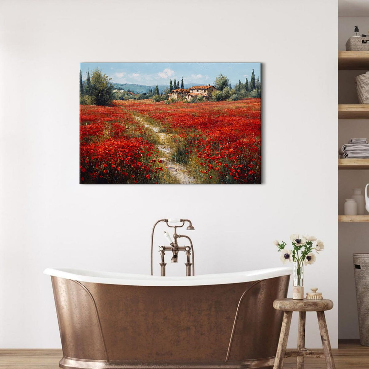 Red Poppy Wall Art Abstract Flowers Landscape Canvas Wall Decor Nature Wildflower Paintings Pictures Rural Floral Field Scenery Posters Farmhouse Artwork for Bedroom Bathroom Home Decorations 24x36" (36"L x 24"W / Red Poppy)