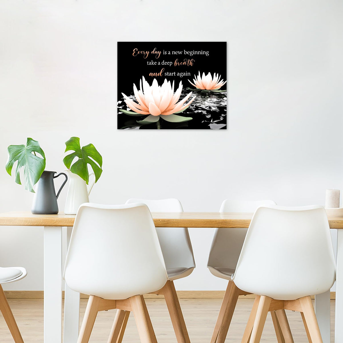 Orange Flower Wall Art Inspirational Quotes with Water Lily Canvas Wall Art for Living Room Zen Yoga Spa Black Wall Decor for Bedroom Bathroom Home Office Ready to Hang 12L x 12W Inch (Orange / 12"L x 12"W)