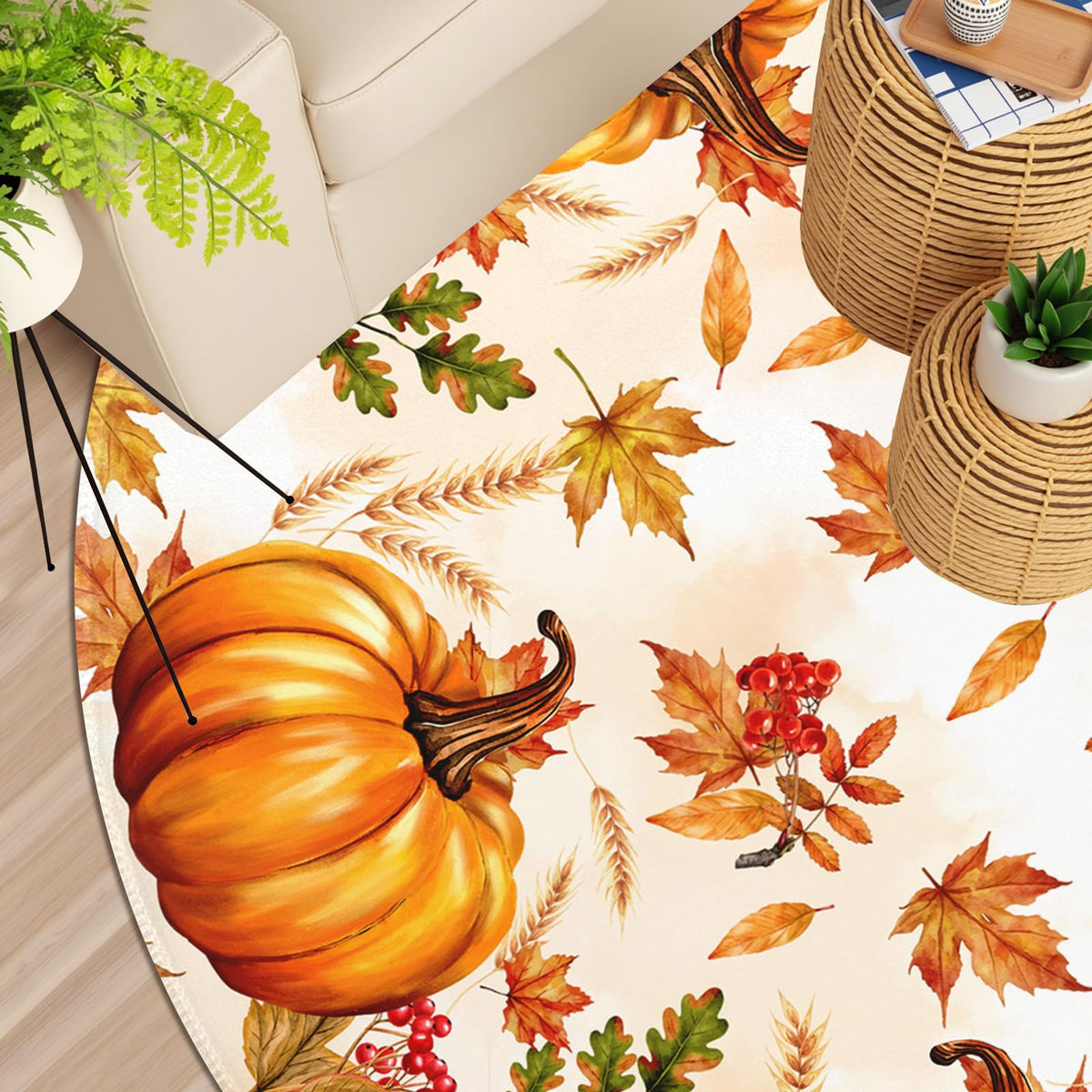 Fall Round Area Rug 4ft (Autumn-pumpkin Five / 4' (Round))