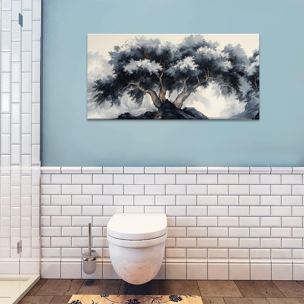 Gray Tree Wall Art for Living Room Office Ancient Zen Nature Traditional Landscape Tree of life Painting Prints Oriental Canvas Artwork Dining Bedroom Decor Extra Large (Abstract / Gray Black White Tree Wall Art / 58L" x 28W")