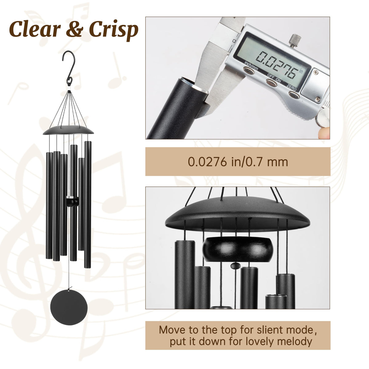 28" Wind Chimes for Outside (Delicate Black / 28")