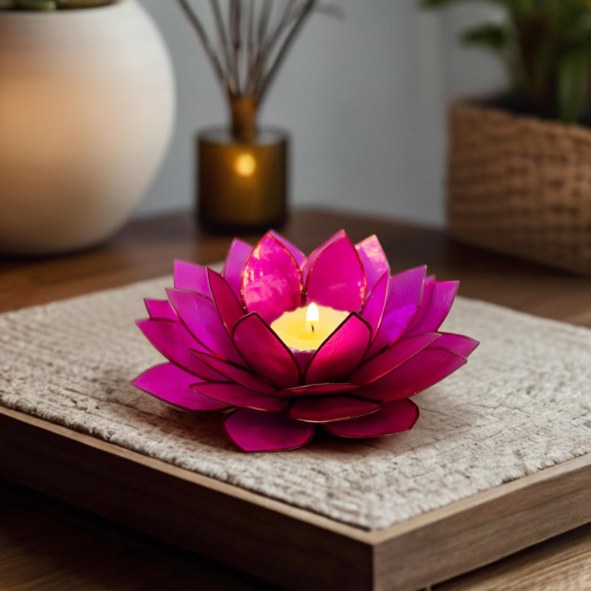 Moonshadow Handmade Capiz Shell Lotus Tea Light Holder (Pink)