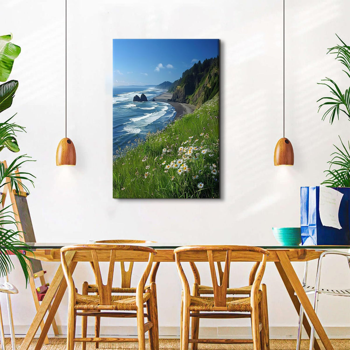 Beach Wall Art Coastal Wall Decor Daisy Flowers Pictures Mountain Cliffs Canvas Prints Blue Ocean Wave Scenery Poster Nature Seascape Painting Artwork for Bedroom Living Room Home Decoration 32x48" (48"L x 32"W / Seaside Cliffs)