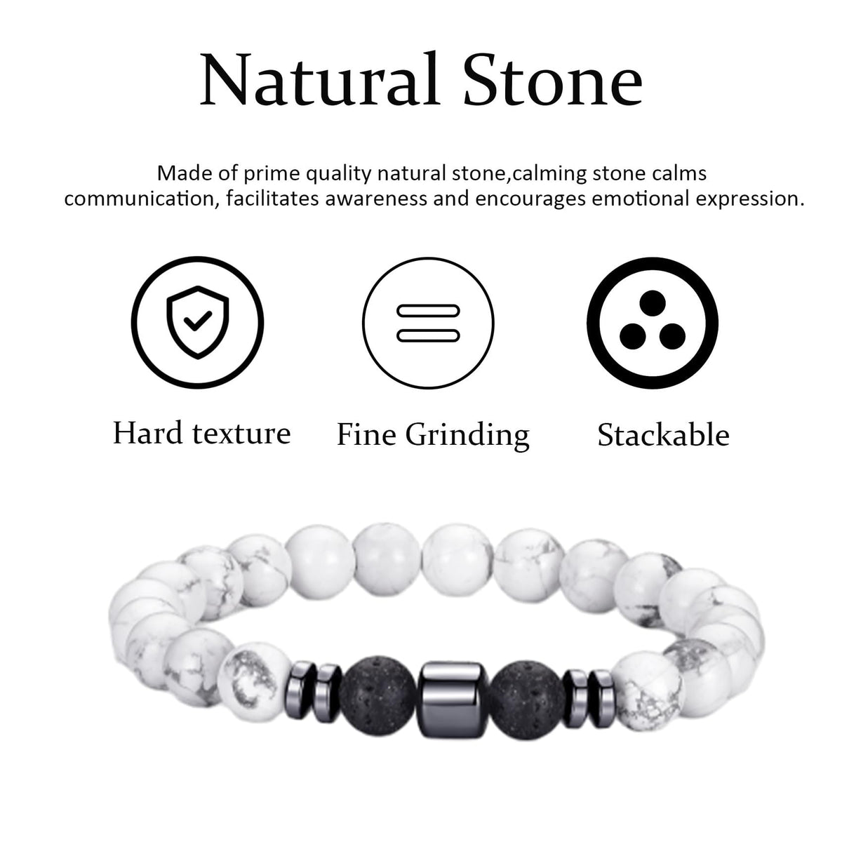 Tiger Eye Bracelet For Men 8MM Natural Stone Beads Bracelet Set Stretch Lava Rock Bracelets Adjustable Black Crystal Beaded Bracelet for Men Women Gifts (2,white,black bracelet)