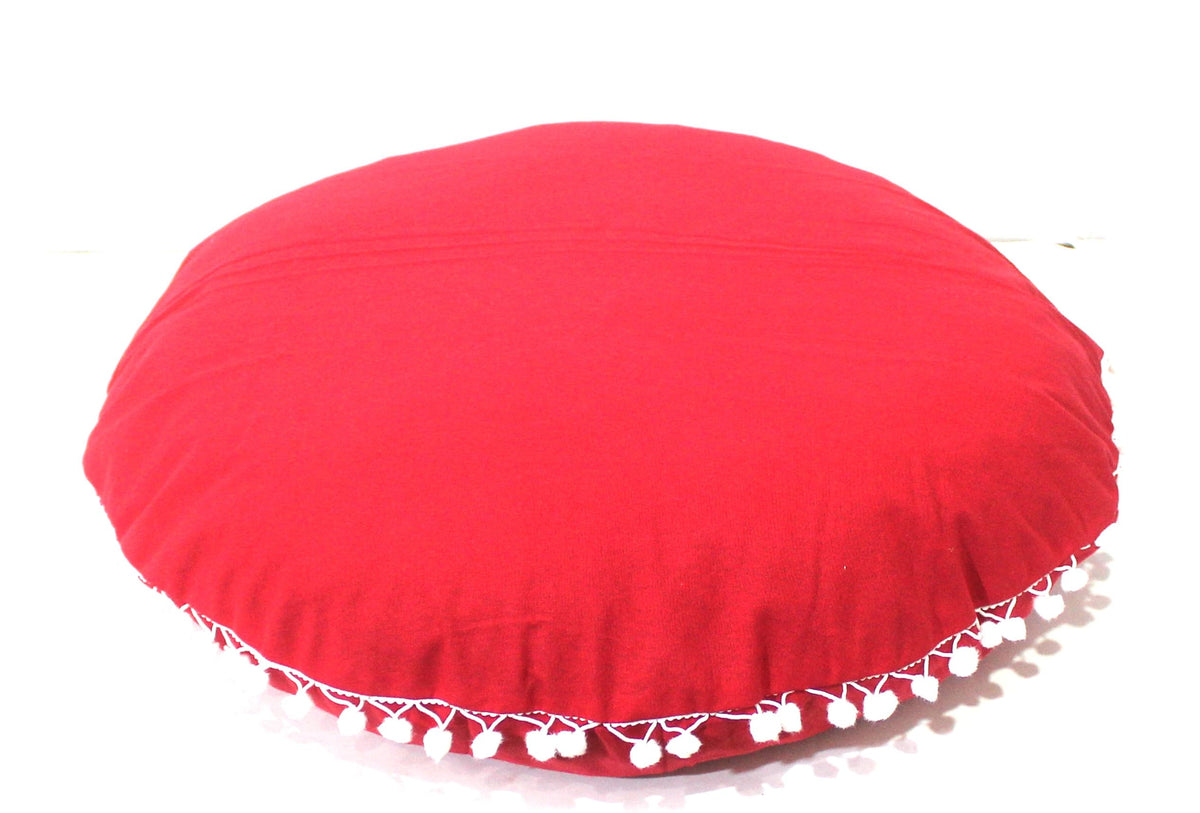 Round Mandala Floor Pillow Cover Seating Cushion Throw Cover Hippie Decorative Bohemian Ottoman Pouf Cover (32"D x 4"W x 32"H / Red)