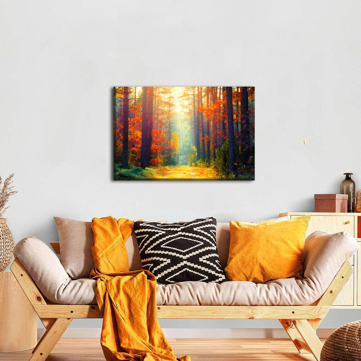 Fall Forest Wall Art Orange Maple Leaves Wall Decoration for Living Room Bedroom Autumn Landscape Pictures Nature Scenery Canvas Print Sun Light Through Forest Trees Painting Artwork Home Decor 20x30” (30"L x 20"W / Fall Forest)