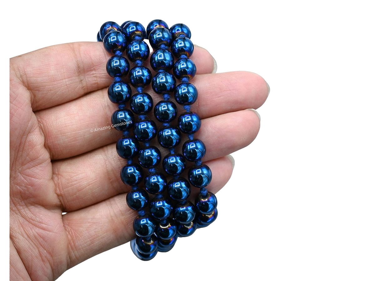 Blue Peacock Hematite Buddhist Prayer Beads Japa Mala with 108 Meditation Beads (Hand Knotted / Blue Peacock Hematite)