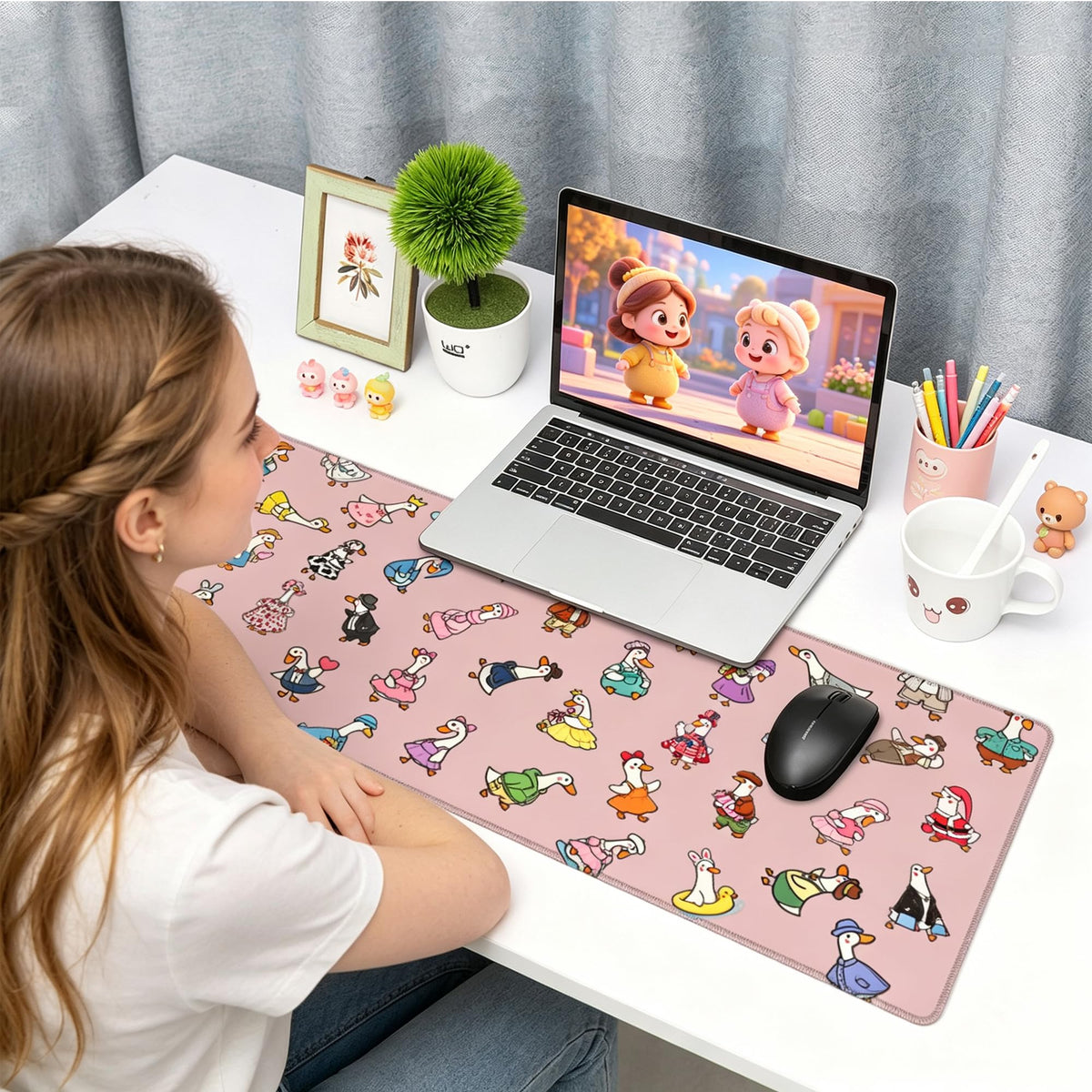 Pink Cute Goose Mouse Pad (Funny Goose3)