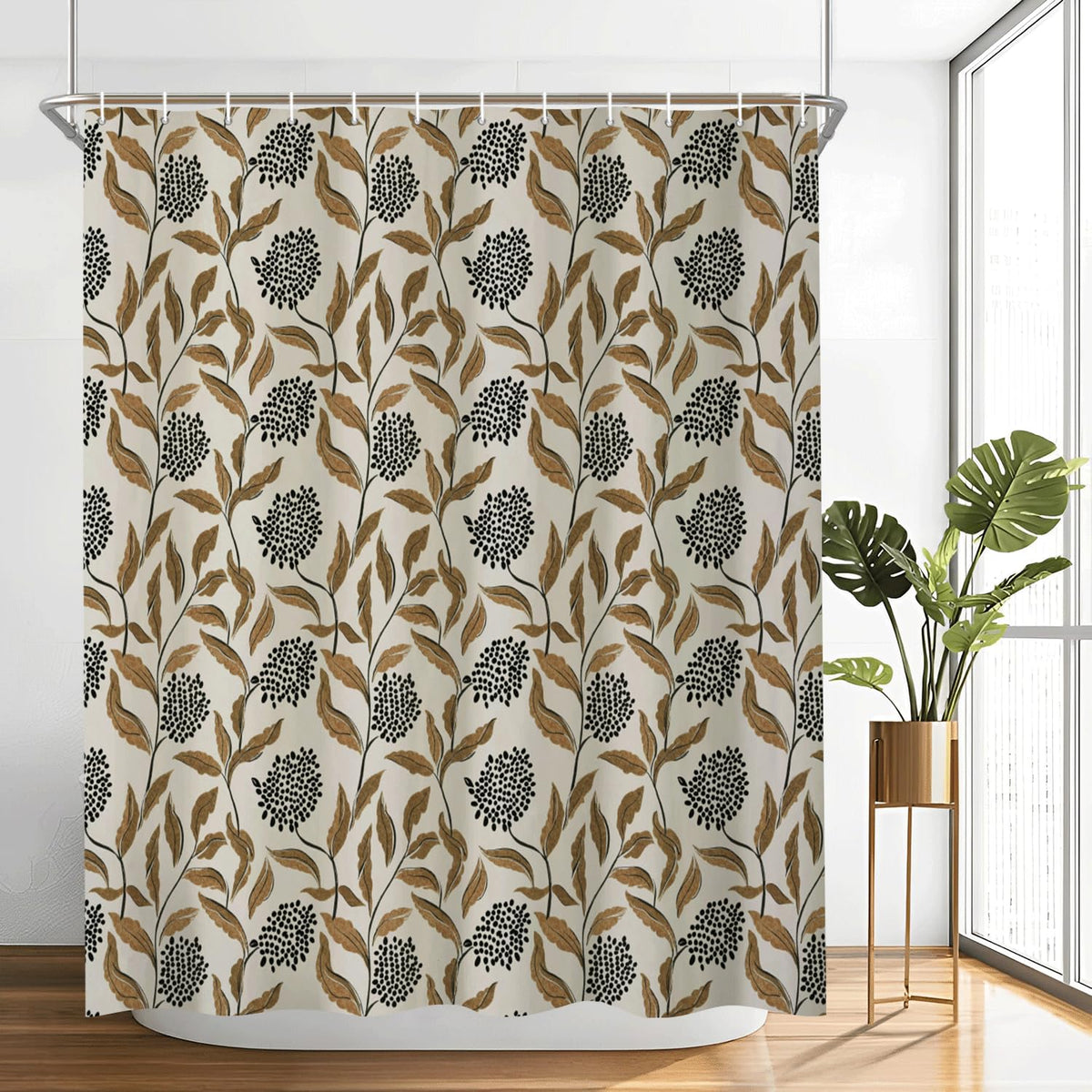 Vintage Botanical Shower Curtain with Hooks (Boho Botanical)