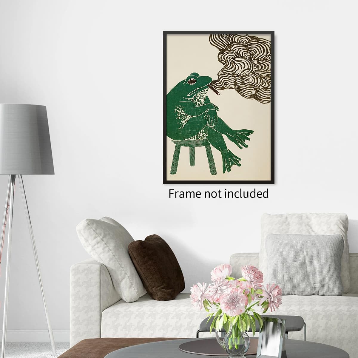 Vintage Japanese Wall Art Funny Frog Smoking a Cigarette Poster Retro Oriental Asia Animals Print Ukiyo (Unframed / Japanese Art 005 / 16"L x 12"W)