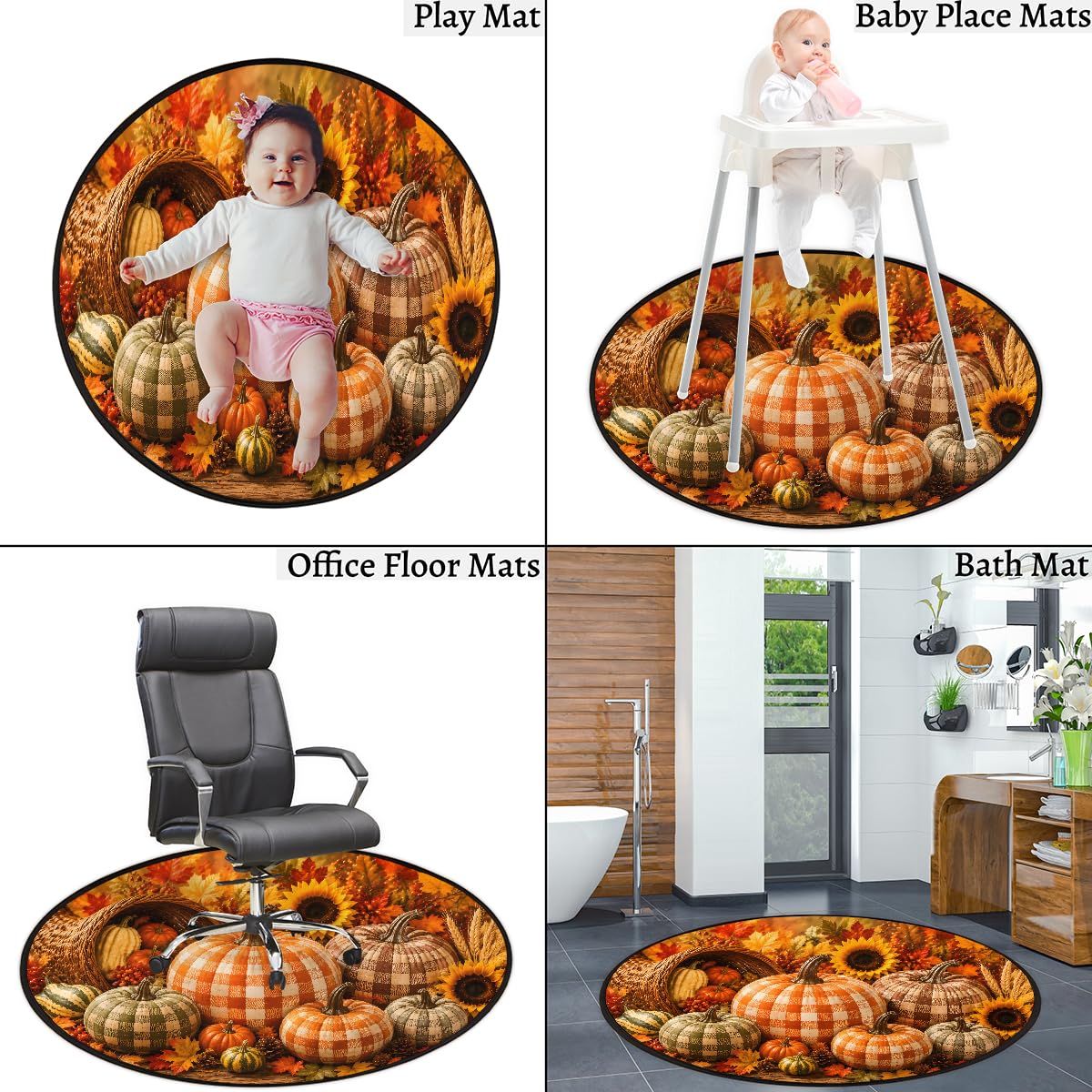 5 Ft Harvest Round Rug Circle Area Rugs Circular Door Mat for Indoor (B:b-14 / 5'3" (Round))