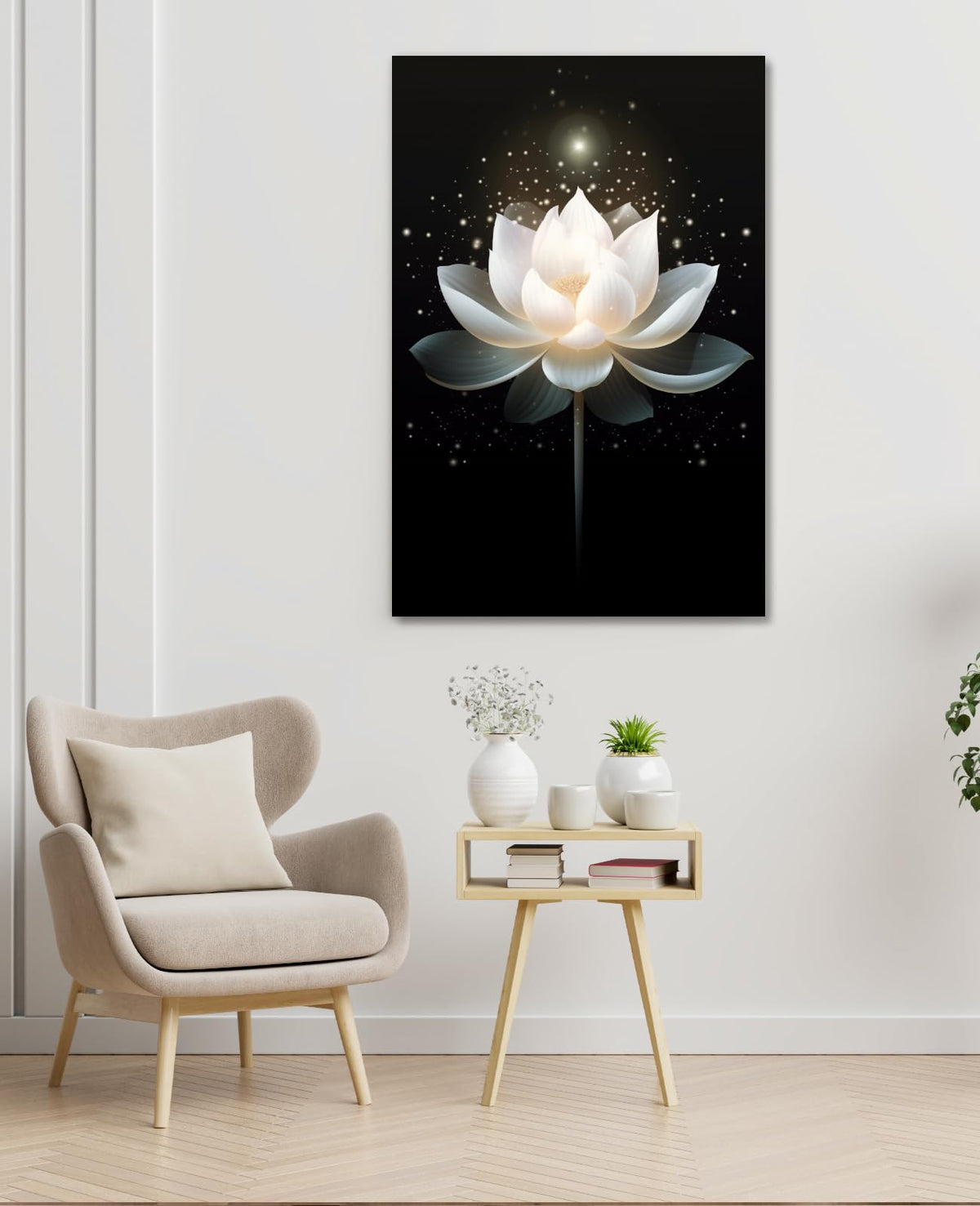 Zen Wall Art Lotus Wall Decor Black Painitng Canvas Canvas Prints Flower Blossom Pictures Spirtual Meditation Artwork for Yoga Room Living Room Office Home Framed (18"L x 12"W / J - Black and White Lotus)