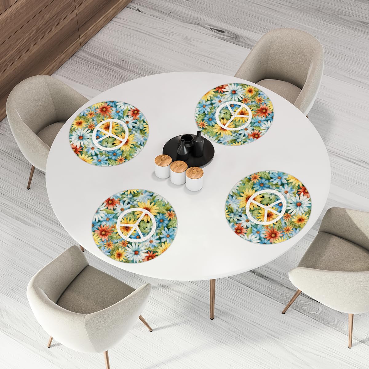 Peace Flowers Placemats Round Placemats Set of 6 Festival Party (A 015 / 6 pieces)