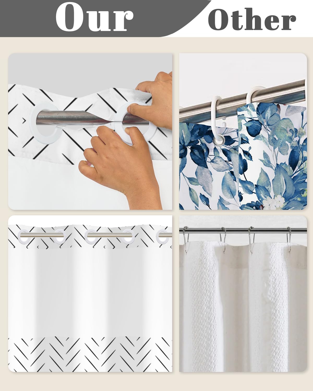 Black and White Shower Curtain with Snap in Liner (Black and White)
