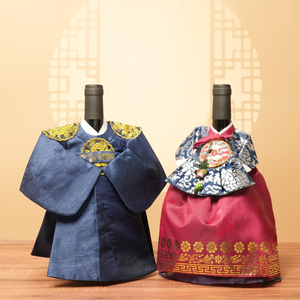 Korean Hanbok Wine Bottle Cover Gift (Queen/Grey)