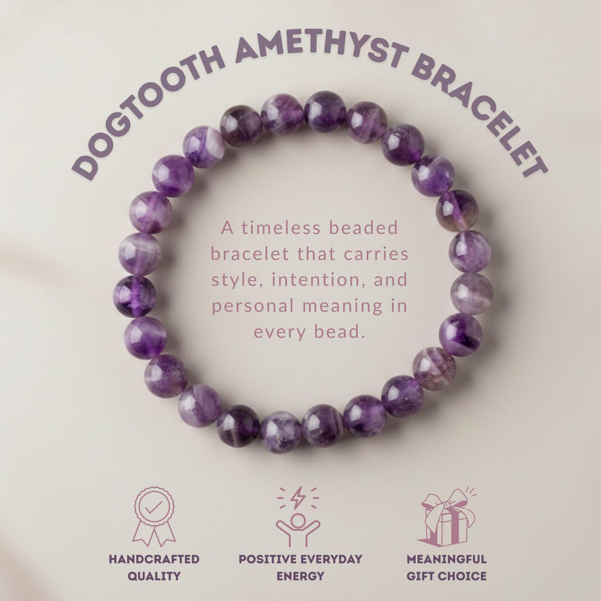 Dogtooth Amethyst Bracelet 8mm Beaded Bracelet (Dogtooth Amethyst / Large)