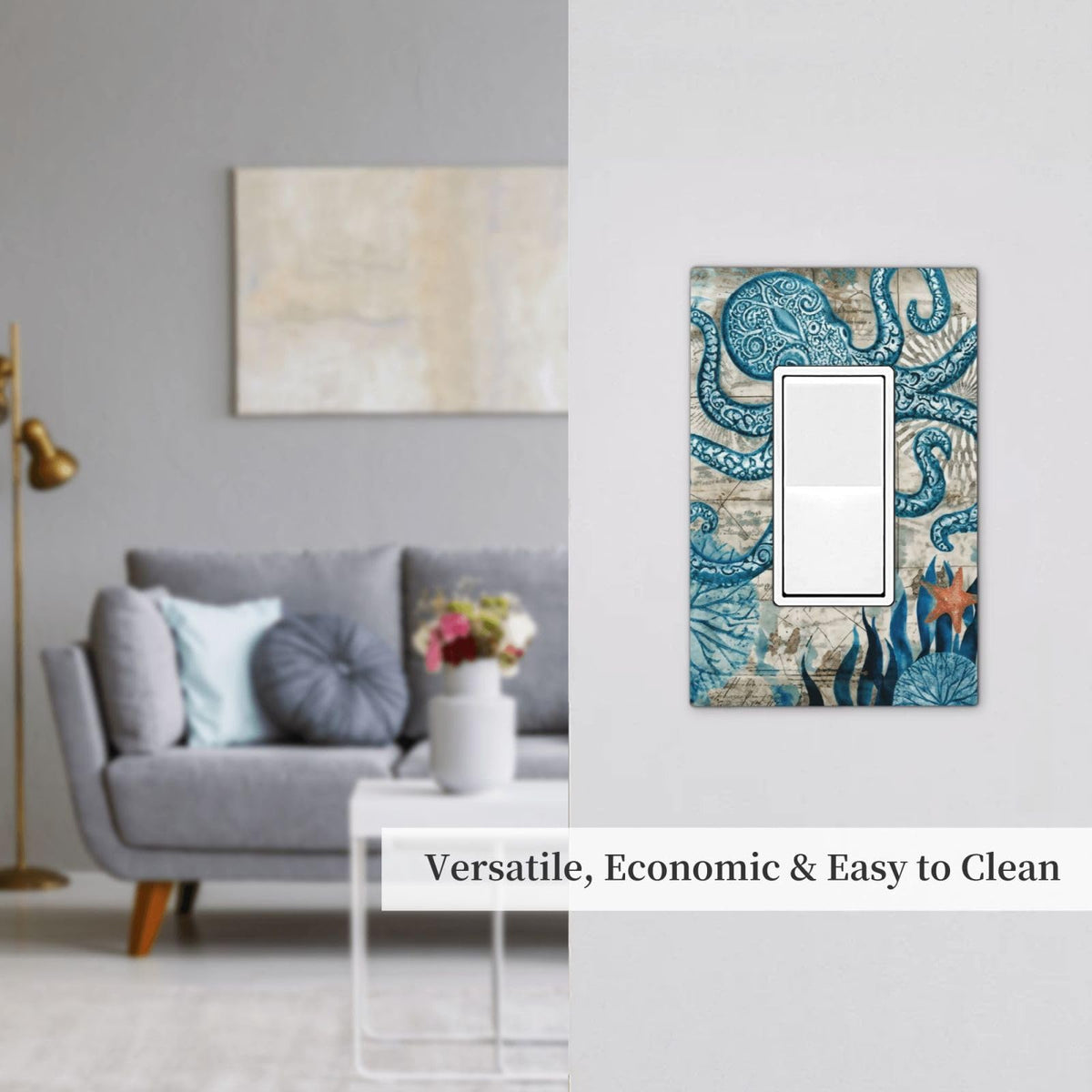 Nautical Ocean Starfish Octopus 1 Gang Outlet Decorator Light Switch Wall Plate Cover Faceplate Decorative Switchplate Rocker (Nautical Ocean Starfish Octopus / 1-Gang Rocker Mid)