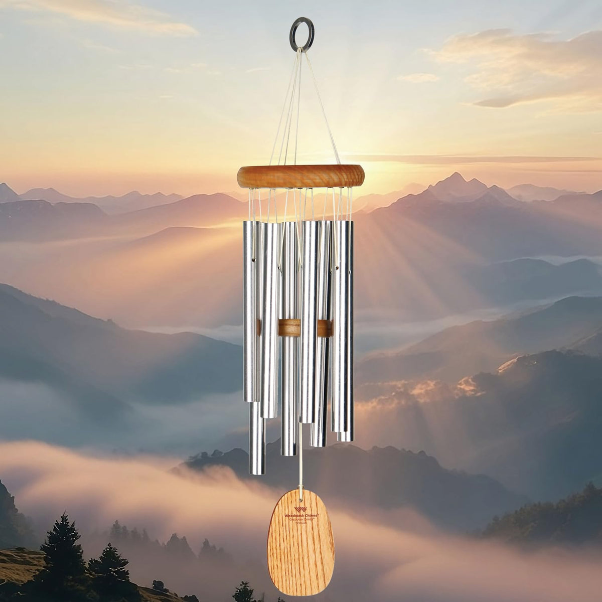 Woodstock Wind Chimes for Outside (Silver / 17")