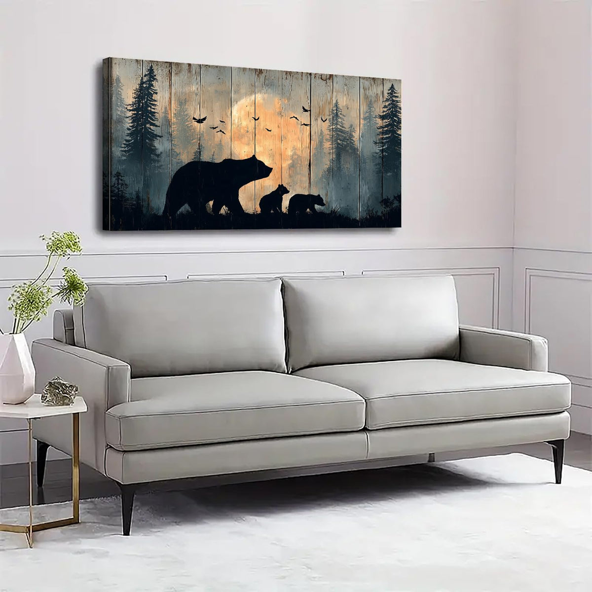 Wildlife Bear Wall Art Rustic Cabin Wall Decor Forest Mountain Animals Landscape Picture Canvas Prints Living Room Kitchen Lodge Decorations for Home Rustic Painting Poster Country Artwork 20x40” (40"L x 20"W / blackbeers)
