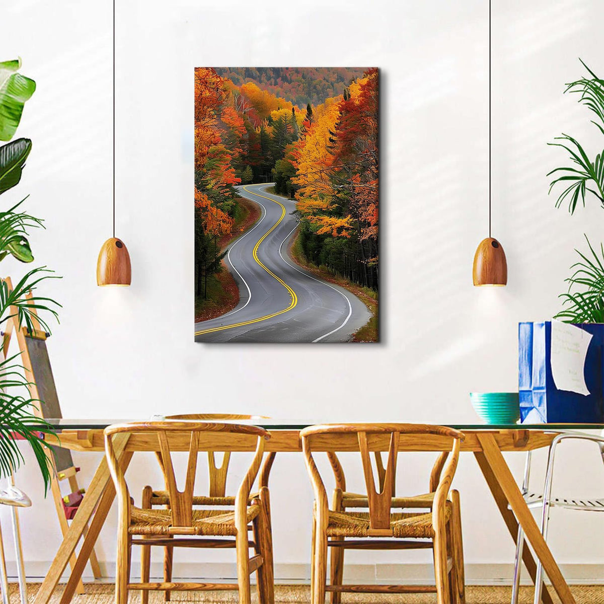 Mountain Wall Art Autumn Forest Picture Living Room Decor National Park Canvas Prints Poster Country Road Landscape Wall Decor Nature Woodland Painting Artwork for Bedroom Home Decorations 32x48" (48"L x 32"W / Fall Road)