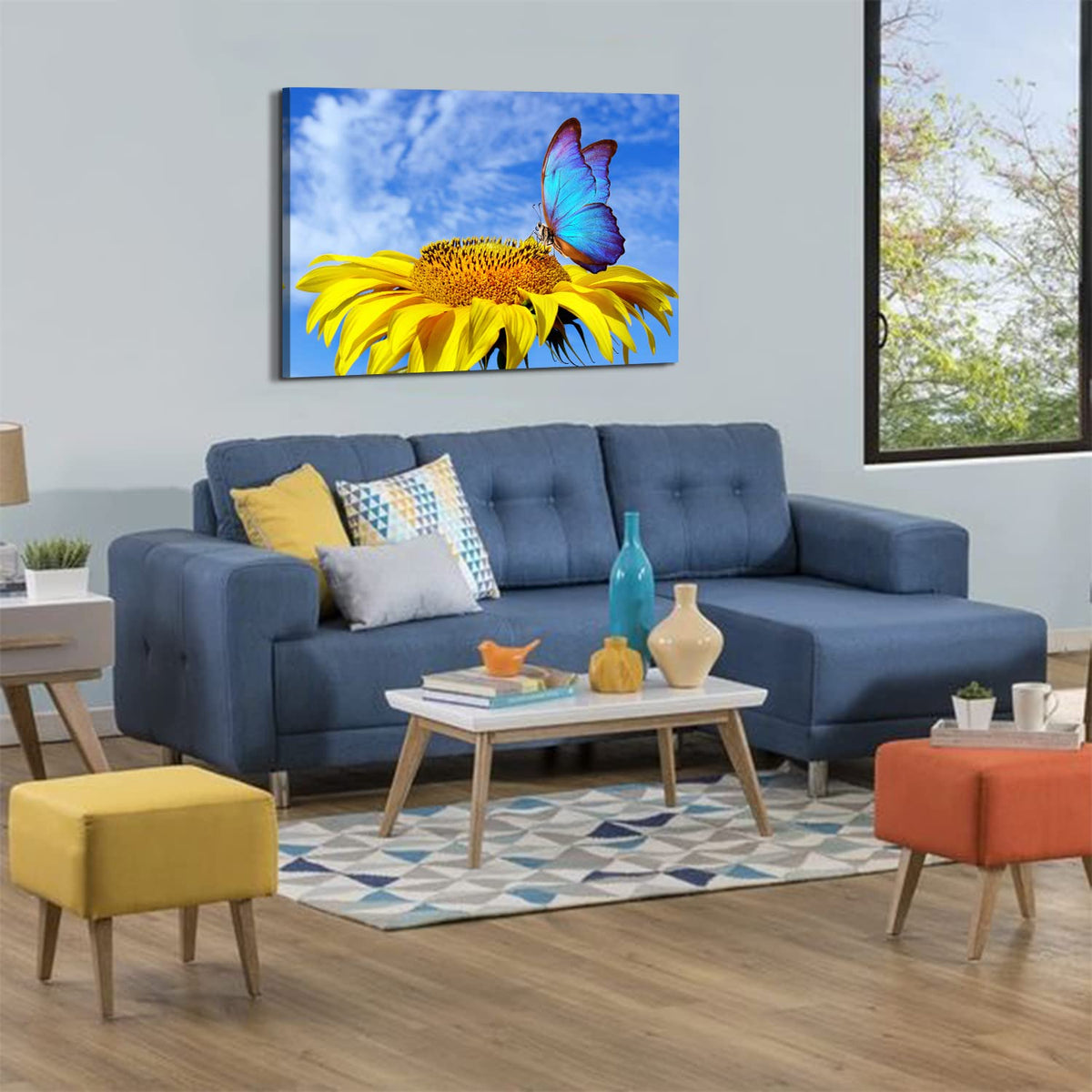Sunflower Canvas Wall Art Butterfly Pictures for Living Room Decor Large Size Sunflower Scenery Giclee Prints Painting Bathroom Kitchen Nature Floral Posters Modern Artwork Bedroom Home Decoration (48"L x 32"W / Sunflower Butterfly)