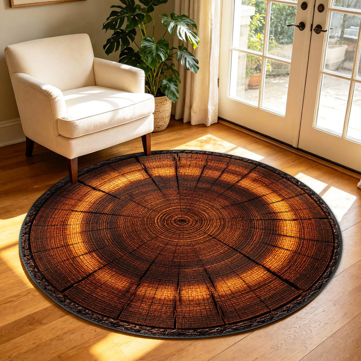 Rustic Wood Log Round Rug 4ft (76 / 4' (Round))