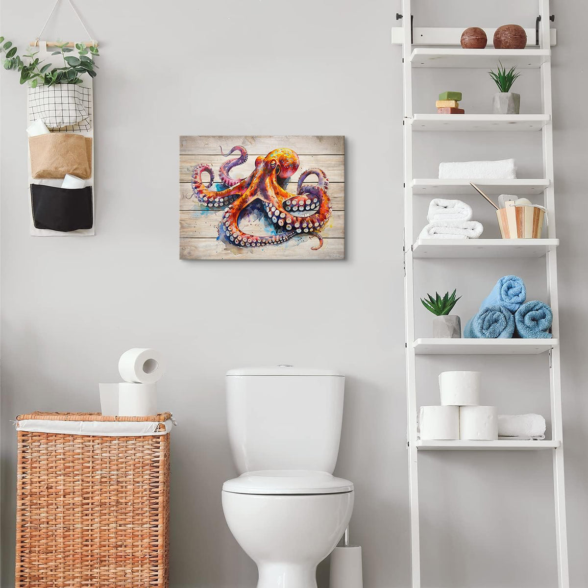 Ocean Bathroom Decor Octopus Wall Art Nautical Sea Animal Canvas Prints Rustic Marine Life Poster Vintage Coastal Pictures Painting Farmhouse Artwork for Bedroom Living Room Home Decoration 12x16" (16"L x 12"W / Octopus)
