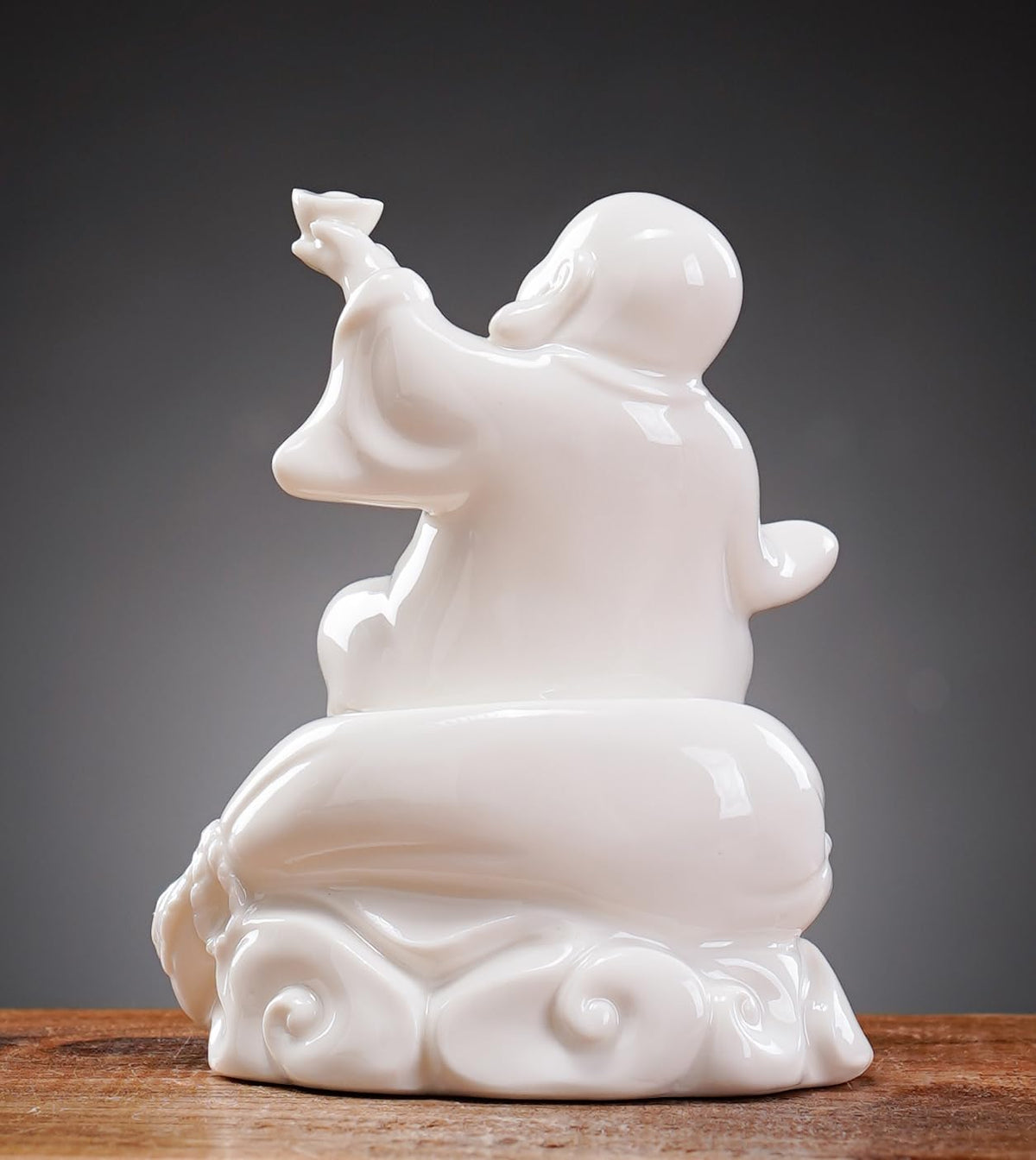 Small Ceramic White Laughing Buddha Statue for Good Luck (Money)