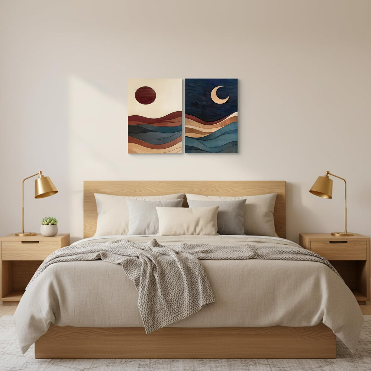 2 Piece Sun and Moon Canvas Wall Art (riyue / 16"L x 12"W)