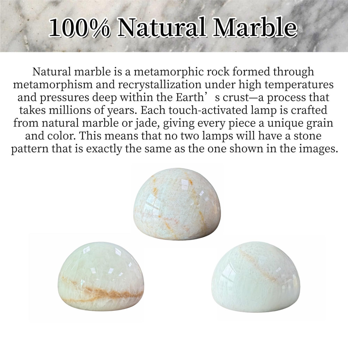Natural Marble Lamp Cordless Touch Control Night Light 3 (White - Model A)