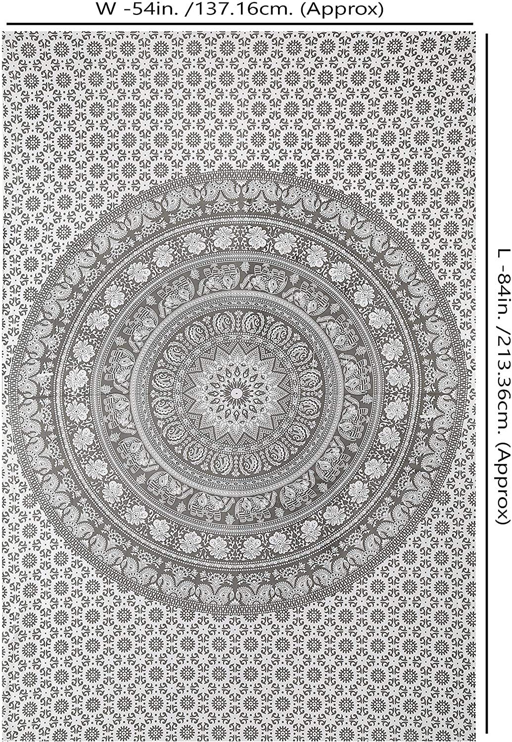 Elephant Mandala Tapestry Cotton Wall Hanging Hippy Tapestries Hippie Beach Throw College Dorm Decor Bohemian Boho Bedsheet (Pebble grey / 84"L x 54"W)