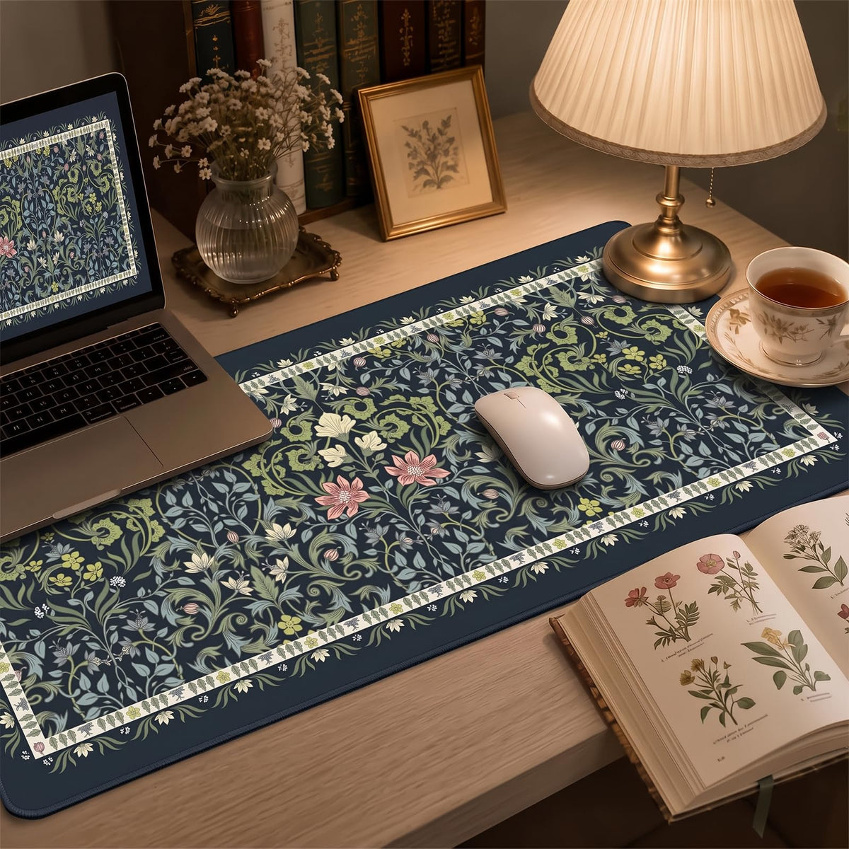 William Morris Inspired Desk Mat (Black & Green / 35.4" x 15.7")