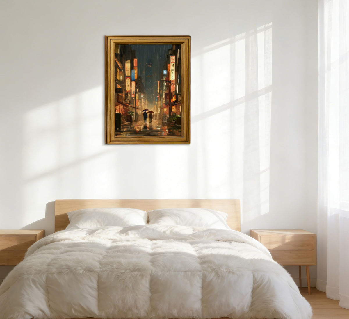 Vintage Gold Framed Wall Art Japanese Street Canvas Wall Decor Tokyo Tea House anime Posters Prints Japan City Night Painting Pictures for living room Bathroom Bedroom Office Hallway 12x16 Inches (Japanese Street Framed / 12"L x 16"W)