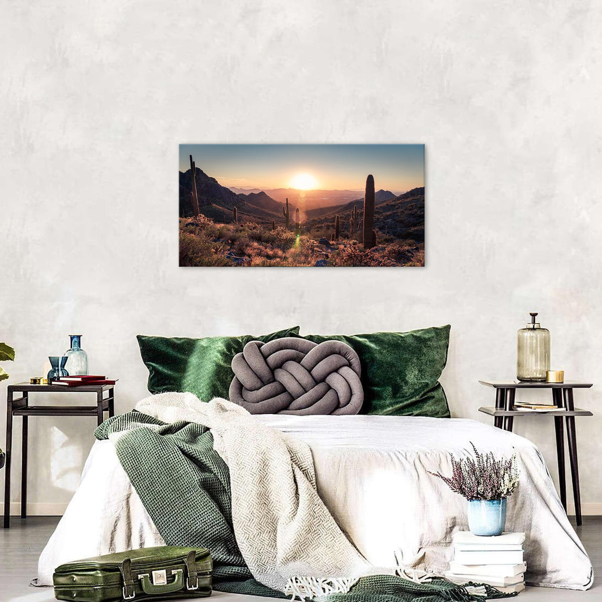 Sonoran Desert Wall Art Sunset Saguaro Cactus Decor Western Pictures National Park Posters Arizona Nature Mountain Landscape Canvas Prints Southwestern Decor for Living Room Bedroom Office 20x40" (40"L x 20"W / Sonoran01)