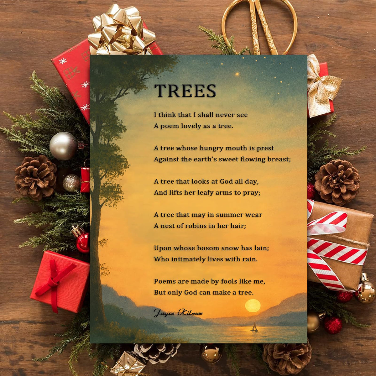 Trees Poem Quote Wall Art Posters Decorations Vintage Modern Prints Poetry Artwork Painting Home Office Apartment Wall Decor Framed 16 * 24 Inch (24"L x 16"W / White 7)