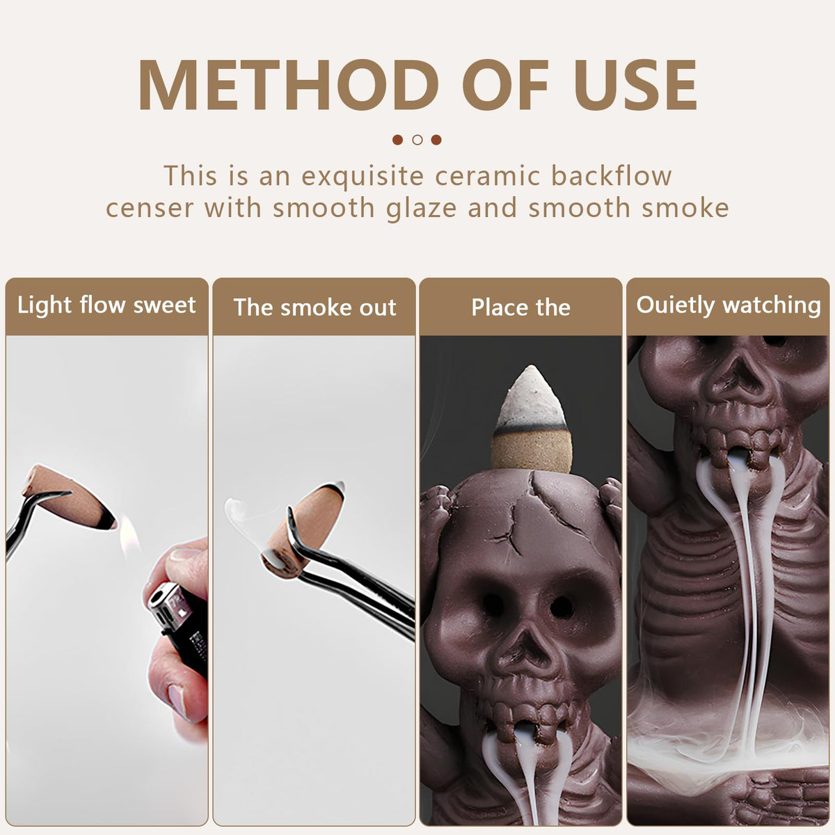 Skull Decor Incense Holder Stick Reverse Flow Waterfall Burner (Don't Listen)