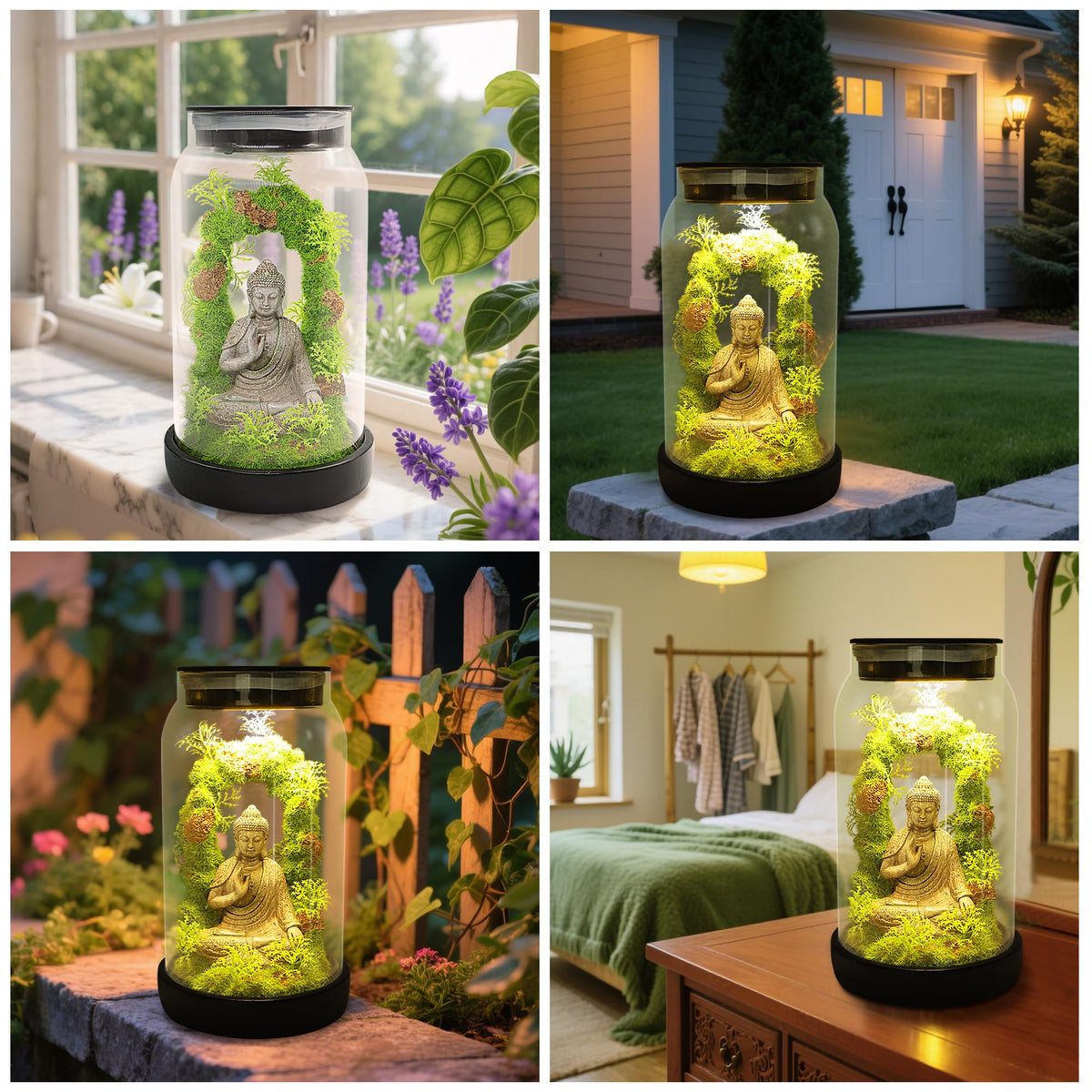 Solar Garden Buddha Statue (Warm White)